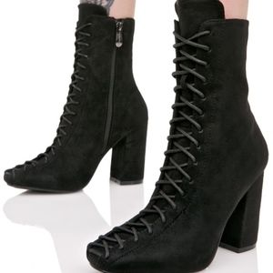 Black Lace Up Heeled Boots